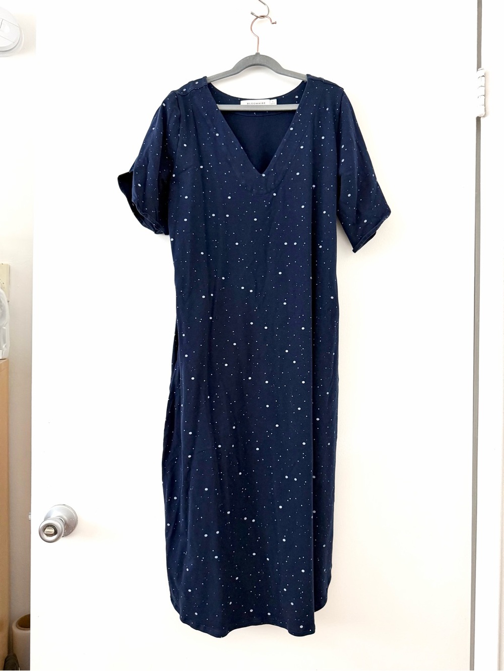 Bloomaire Maternity Nursing Dress - Navy Dot-Print V-Neck Midi Dress